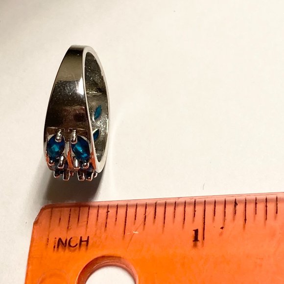 Silver Sapphire Blue Cubic Zirconia Anniversary Ring Size 7 Plated Simulated - Picture 10 of 10